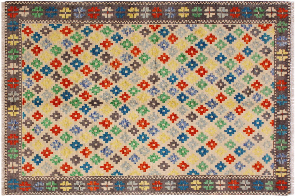 handmade Modern Balouchi Beige Gray Hand Knotted RECTANGLE 100% WOOL area rug 5x7