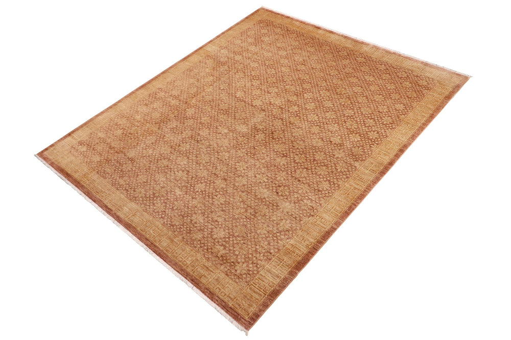handmade Modern Kafkaz Brown Tan Hand Knotted RECTANGLE 100% WOOL area rug 8' x 12'