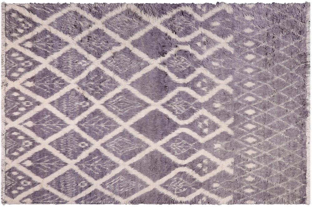 handmade Geometric Moroccan Gray Ivory Hand Knotted RECTANGLE 100% WOOL area rug 8' x 10'