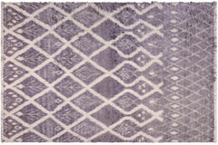 handmade Geometric Moroccan Gray Ivory Hand Knotted RECTANGLE 100% WOOL area rug 8' x 10'