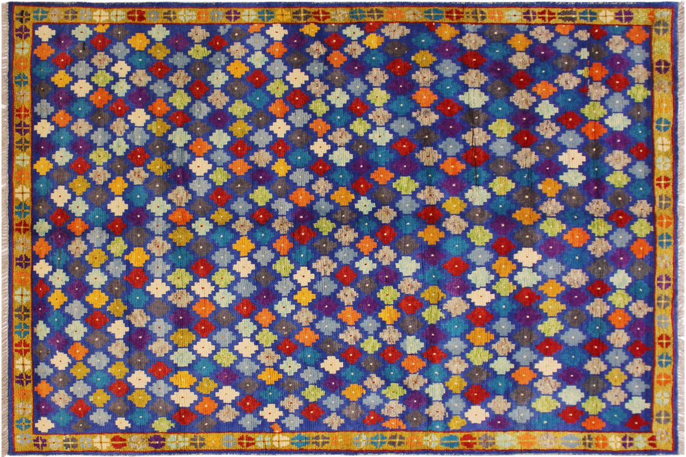handmade Modern Balouchi Blue Gold Hand Knotted RECTANGLE 100% WOOL area rug 5x7
