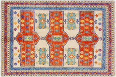 handmade Geometric Balouchi Beige Orange Hand Knotted RECTANGLE 100% WOOL area rug 6x8