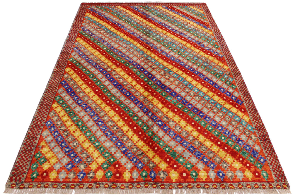 handmade Modern Balouchi Orange Blue Hand Knotted RECTANGLE 100% WOOL area rug 5x7