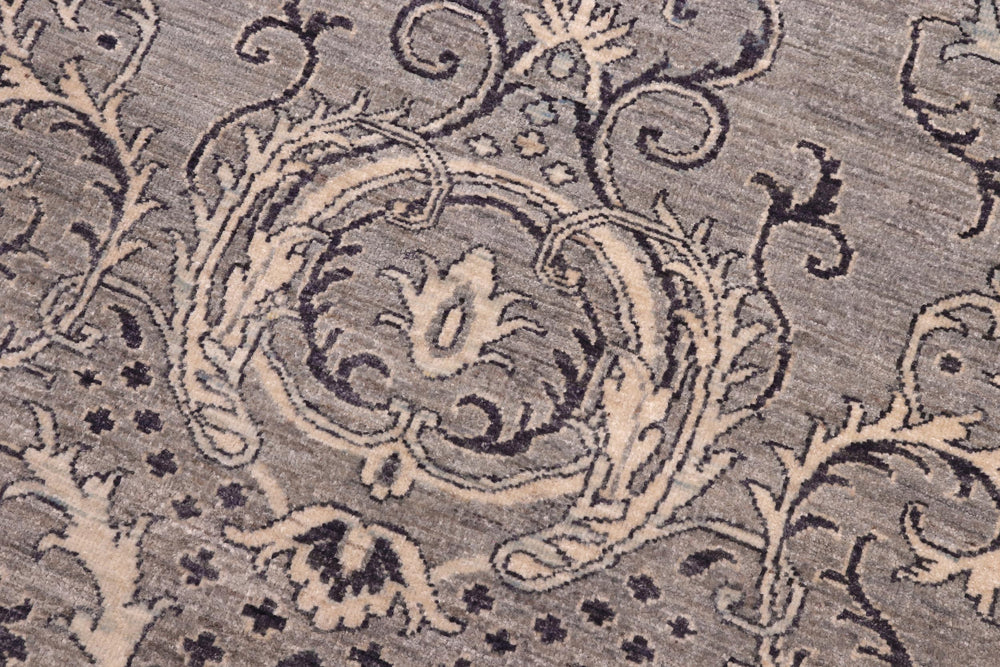 handmade Modern Kafkaz Gray Ivory Hand Knotted RECTANGLE 100% WOOL area rug 6' x 9'