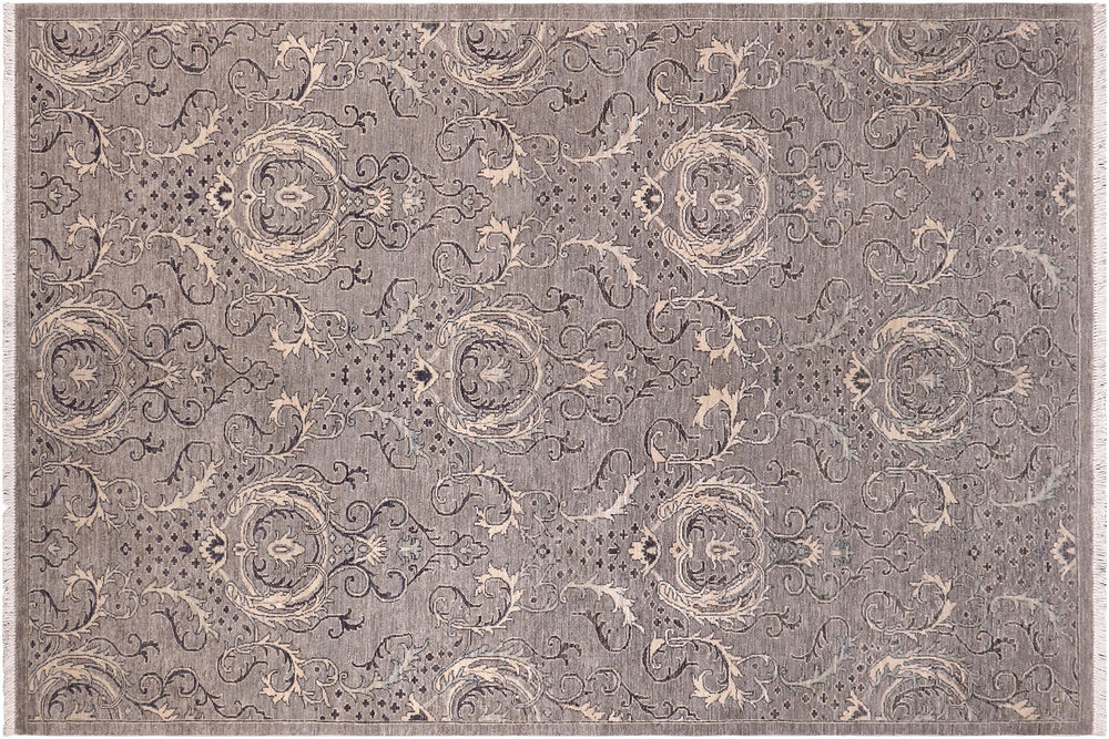 handmade Modern Kafkaz Gray Ivory Hand Knotted RECTANGLE 100% WOOL area rug 6' x 9'