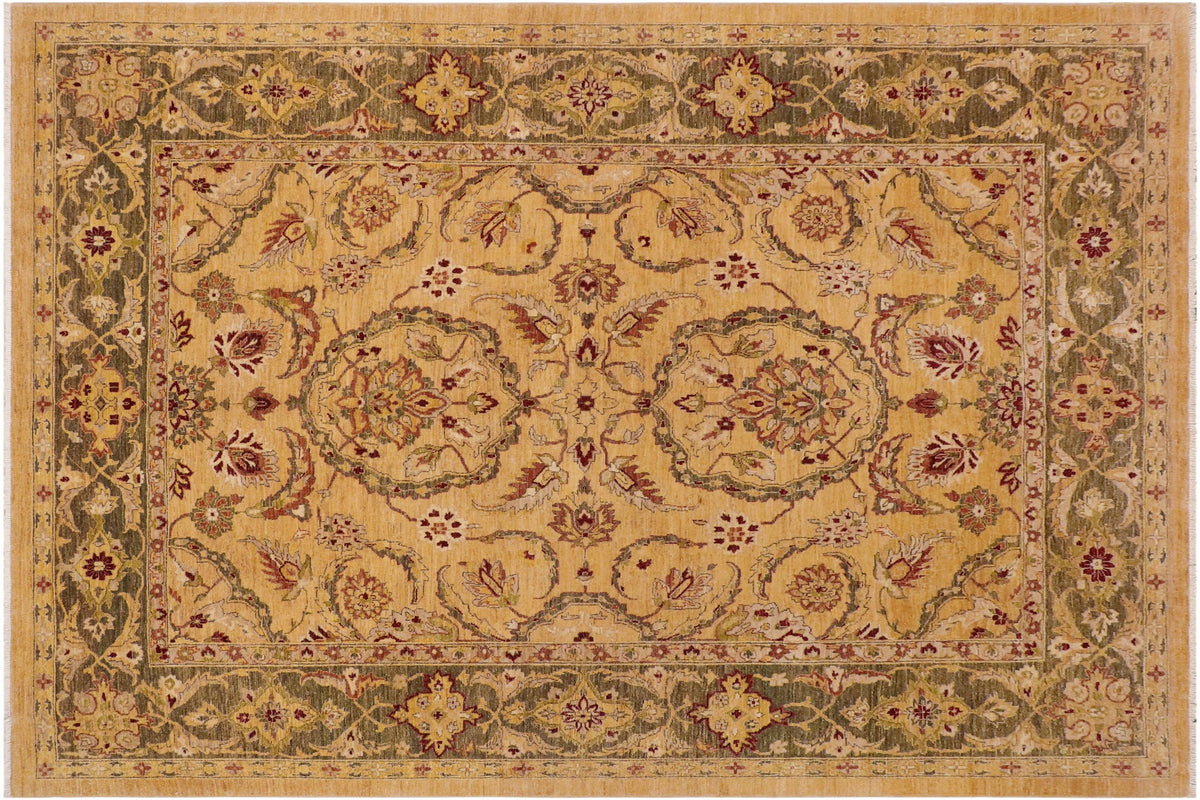 handmade Traditional Kafkaz Lt. Gold Green Hand Knotted RECTANGLE 100% WOOL area rug 9x11