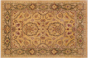 handmade Traditional Kafkaz Lt. Gold Green Hand Knotted RECTANGLE 100% WOOL area rug 9x11