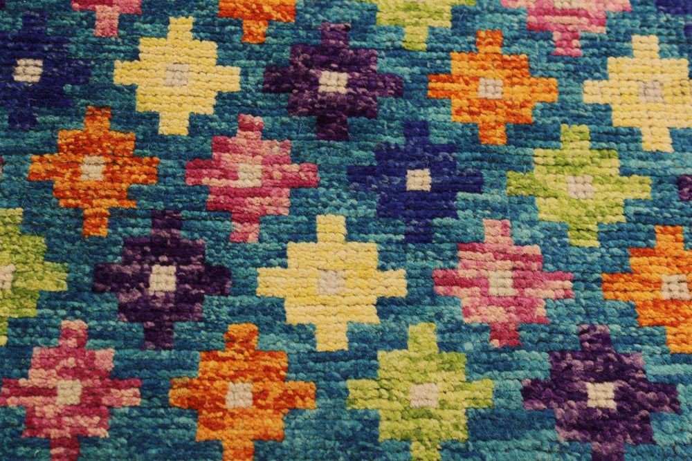 handmade Geometric Balouchi Teal Orange Hand Knotted RECTANGLE 100% WOOL area rug 5x7