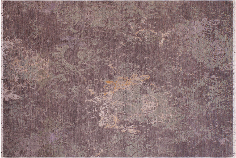 handmade Modern Kafkaz Brown Green Hand Knotted RECTANGLE WOOL&SILK area rug 6' x 9'