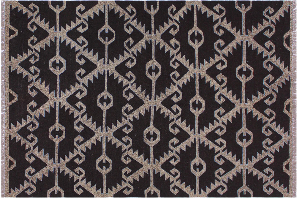 handmade Modern Kilim Brown Gray Hand-Woven RECTANGLE 100% WOOL area rug 5x6