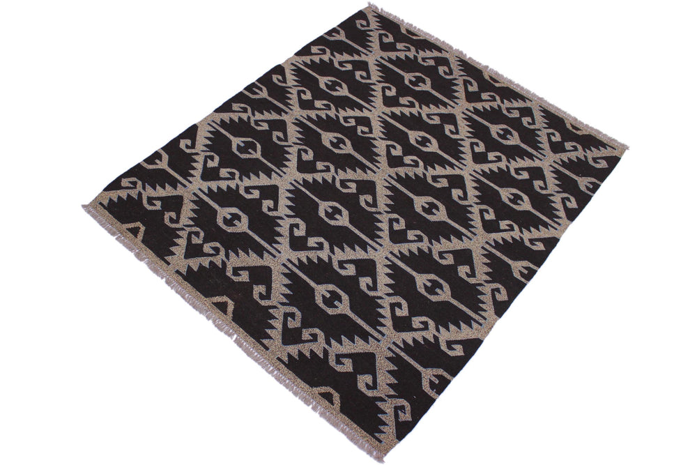 handmade Modern Kilim Brown Gray Hand-Woven RECTANGLE 100% WOOL area rug 5x6