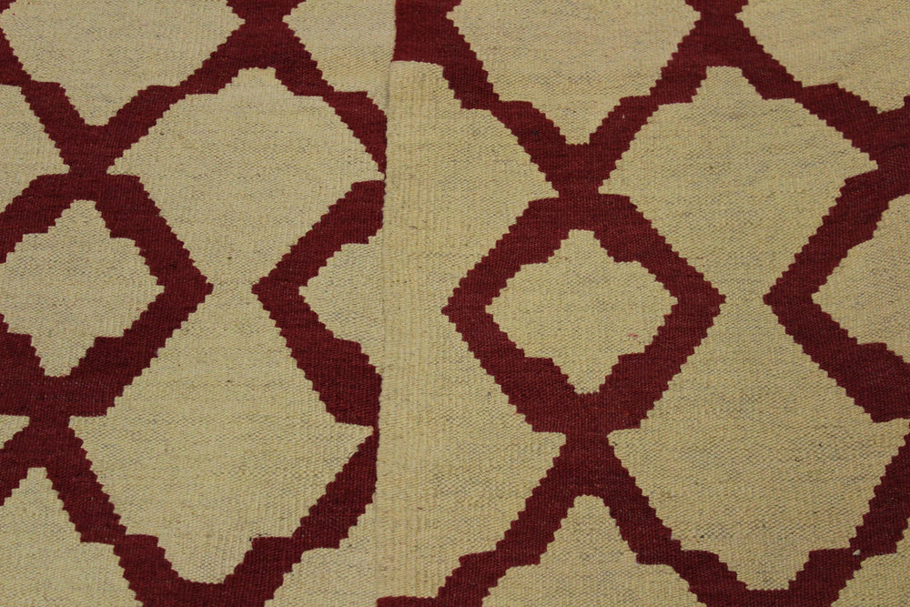 handmade Modern Kilim Beige Red Hand-Woven RECTANGLE 100% WOOL area rug 4' x 6'