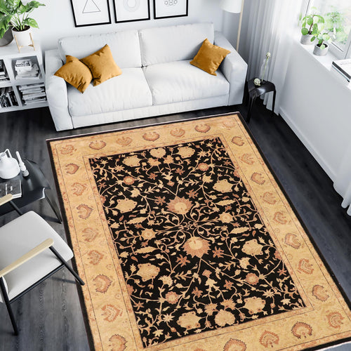 handmade Traditional Kafkaz Black Gold Hand Knotted RECTANGLE 100% WOOL area rug 9x12