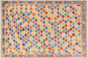 Contemporary Balochi Antionet Beige/Gray Wool Rug - 5'5''X7'9''