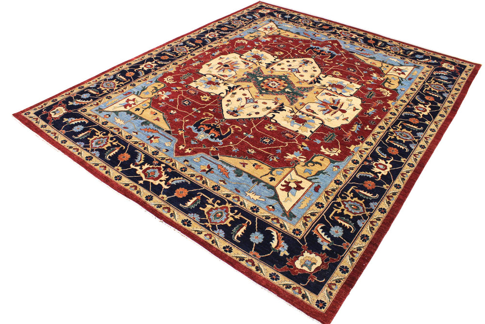 handmade Traditional Kafkaz Red Blue Hand Knotted RECTANGLE 100% WOOL area rug 12' x 14'