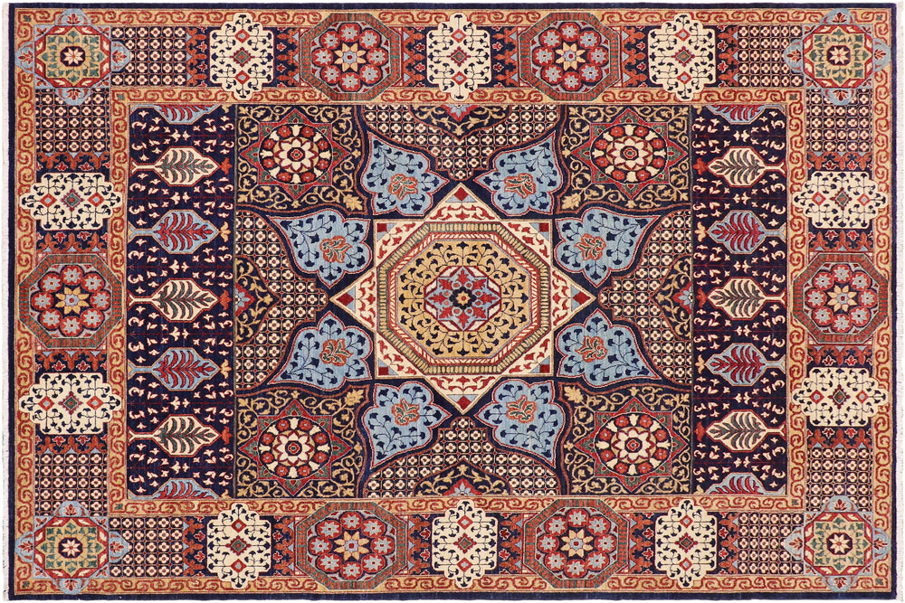 handmade Geometric Mamluk Blue Beige Hand Knotted RECTANGLE 100% WOOL area rug 9 x 12