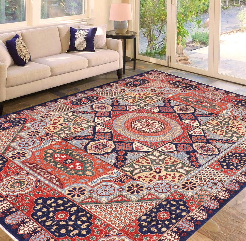 handmade Geometric Mamluk Drk. Blue Rust Hand Knotted RECTANGLE 100% WOOL area rug 9 x 12