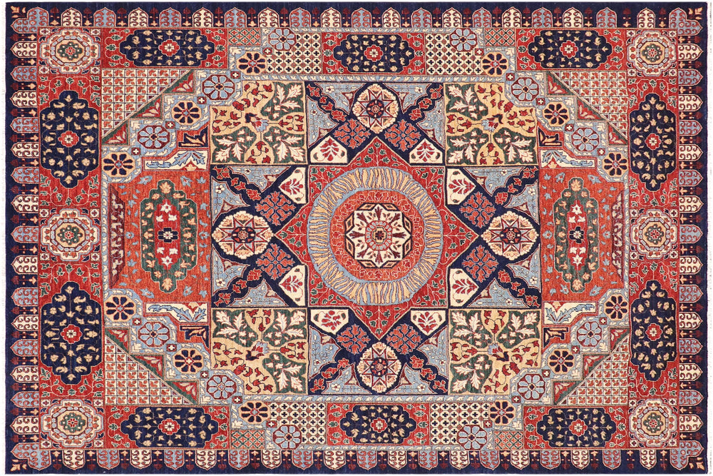 handmade Geometric Mamluk Drk. Blue Rust Hand Knotted RECTANGLE 100% WOOL area rug 9 x 12