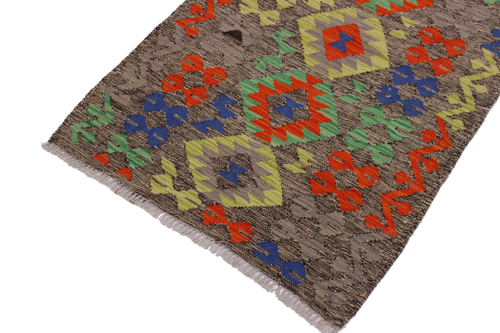 handmade Geometric Kilim Brown Rust Hand-Woven RECTANGLE 100% WOOL area rug 3' x 4'