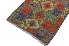 handmade Geometric Kilim Brown Rust Hand-Woven RECTANGLE 100% WOOL area rug 3' x 4'