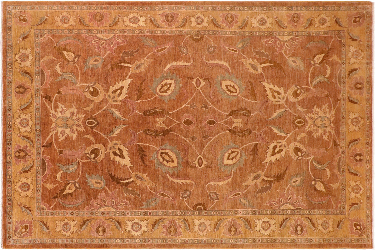 10x14 hand knotted vintage Lavastone low pile wool rug in brown and gold - Lavastone Beulah