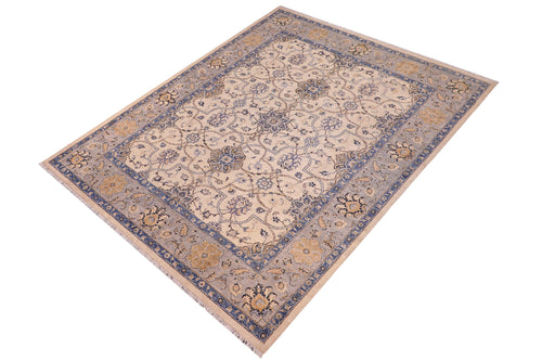 handmade Transitional Kafkaz Ivory Gray Hand Knotted RECTANGLE 100% WOOL area rug 9' x 11'