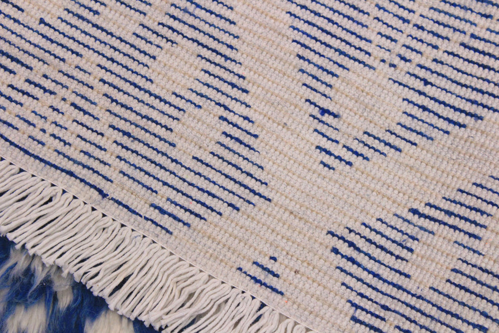 handmade Geometric Moroccan Blue Ivory Hand Knotted RECTANGLE 100% WOOL area rug 8' x 10'