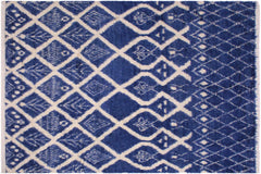 handmade Geometric Moroccan Blue Ivory Hand Knotted RECTANGLE 100% WOOL area rug 8' x 10'