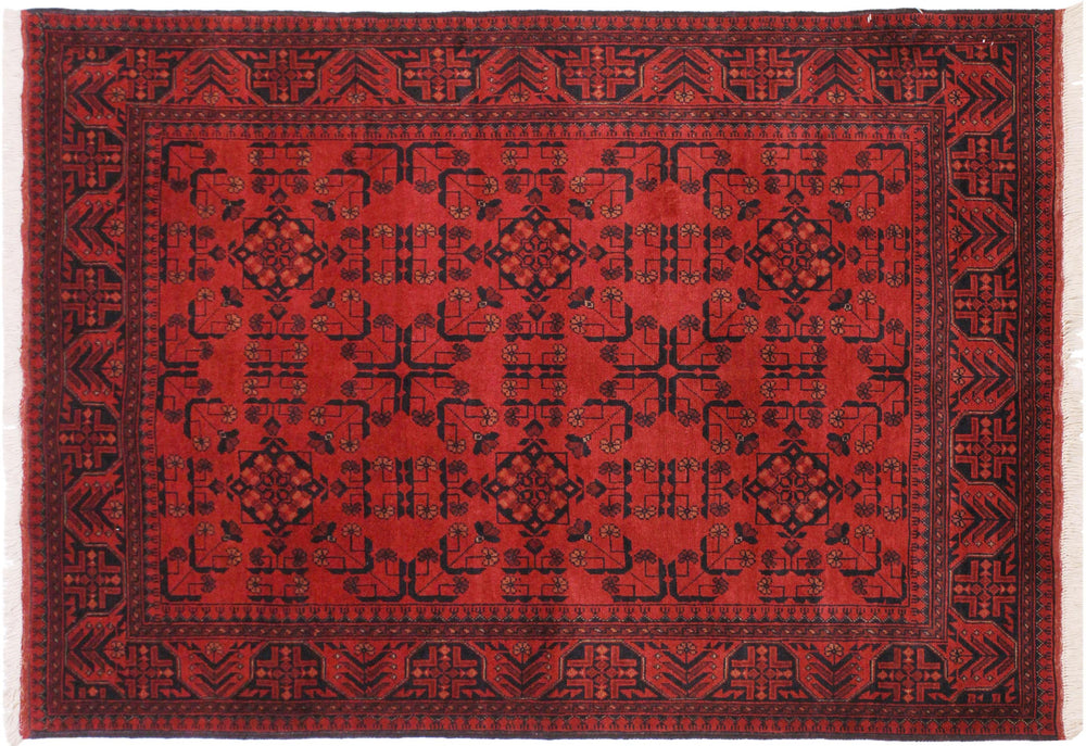 handmade Geometric Khal Muhamm Drk. Red Black Hand Knotted RECTANGLE 100% WOOL area rug 4' x 6'