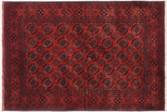 handmade Geometric Khal Muhamm Drk. Red Black Hand Knotted RECTANGLE 100% WOOL area rug 4' x 6'