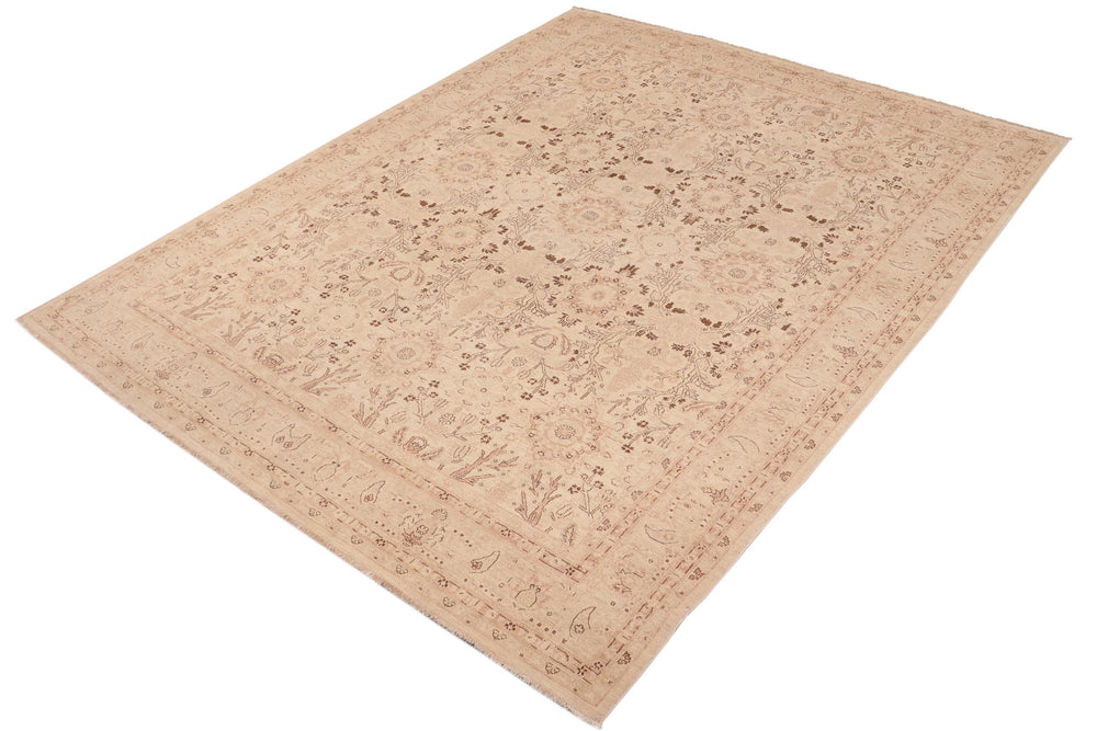 handmade Transitional Kafkaz Tan Brown Hand Knotted RECTANGLE 100% WOOL area rug 10' x 13'