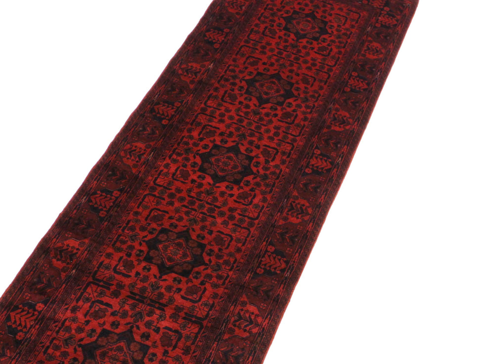 handmade Tribal Biljik Khal Mohammadi Drk. Red Black Hand Knotted RUNNER 100% WOOL Runner 3x10