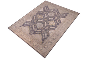 handmade Transitional Kafkaz Drk. Gray Ivory Hand Knotted RECTANGLE 100% WOOL area rug 12' x 17'