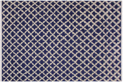 handmade Geometric Moroccan Hi Blue Ivory Hand Knotted RECTANGLE 100% WOOL area rug 10' x 12'