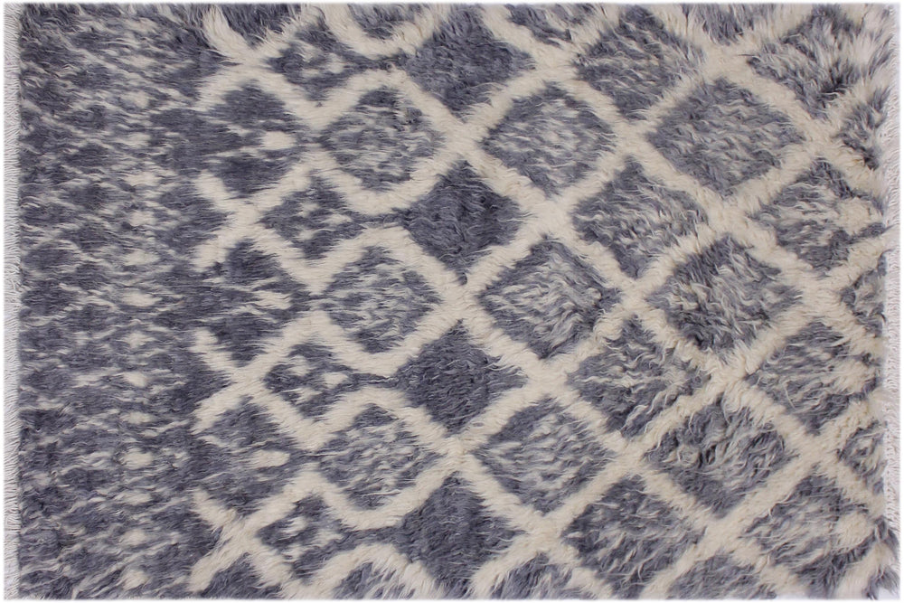 handmade Geometric Moroccan Gray Ivory Hand Knotted RECTANGLE 100% WOOL area rug 3' x 5'