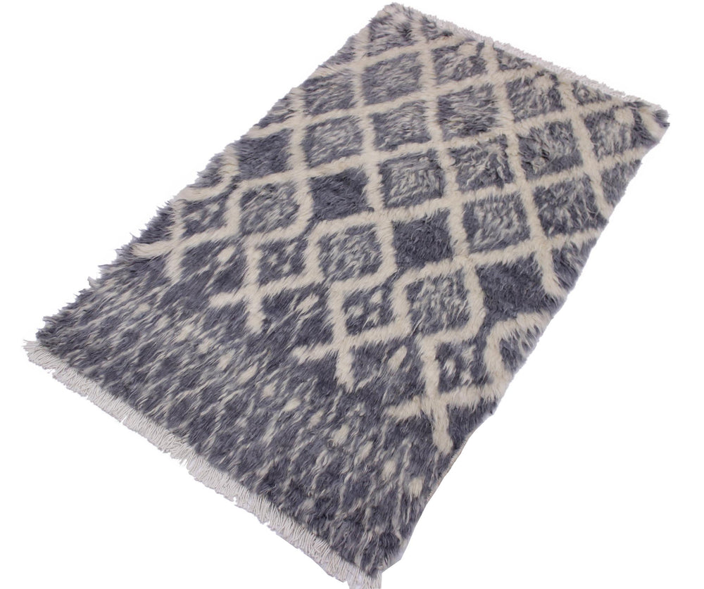 handmade Geometric Moroccan Gray Ivory Hand Knotted RECTANGLE 100% WOOL area rug 3' x 5'