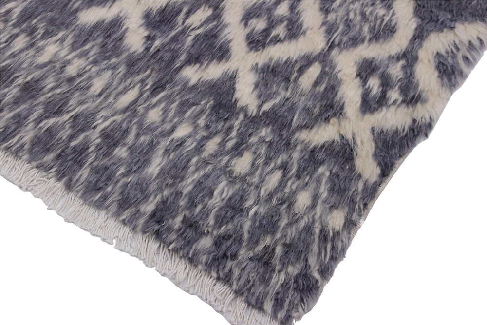 handmade Geometric Moroccan Gray Ivory Hand Knotted RECTANGLE 100% WOOL area rug 3' x 5'