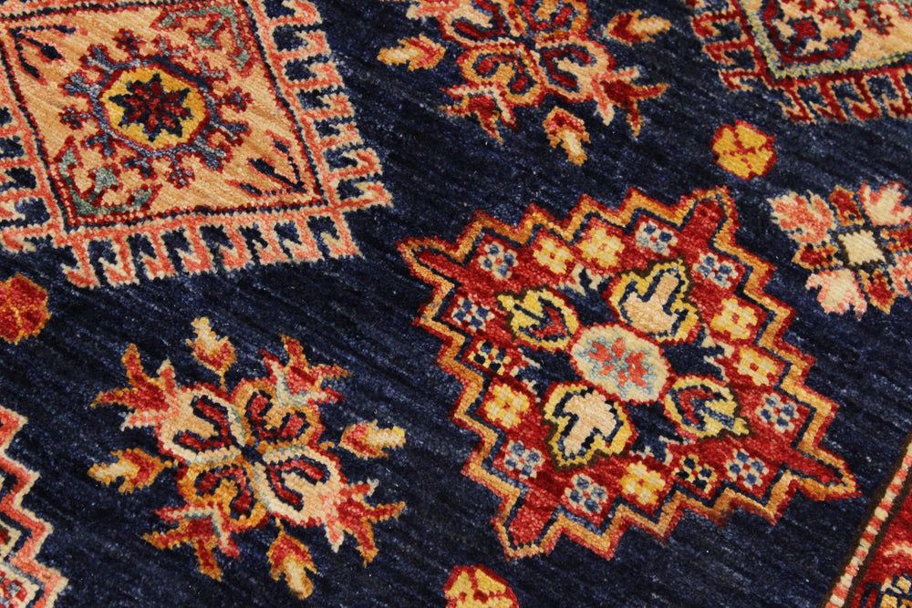 handmade Geometric Super Kazak Blue Beige Hand Knotted RECTANGLE 100% WOOL area rug 9' x 12'