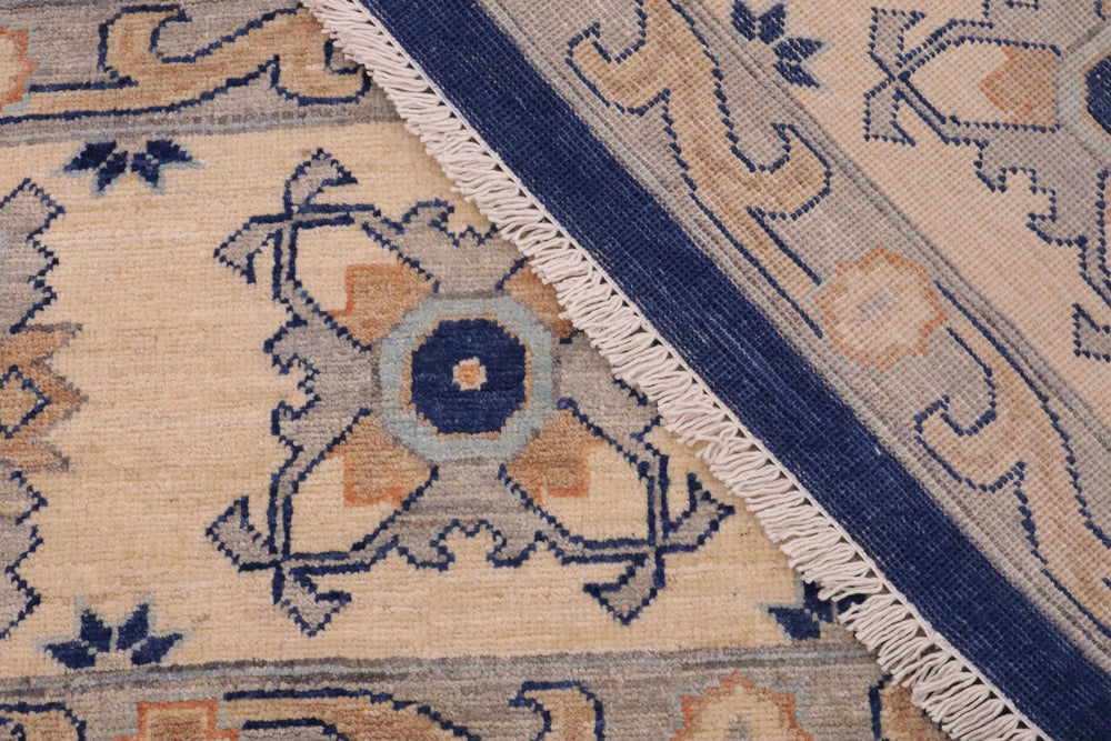 handmade Geometric Kafkaz Blue Beige Hand Knotted RECTANGLE 100% WOOL area rug 10' x 13'
