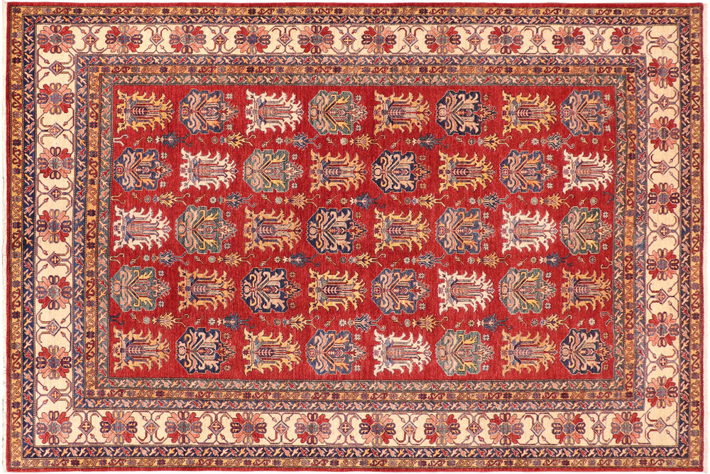handmade Geometric Super Kazak Red Beige Hand Knotted RECTANGLE 100% WOOL area rug 10' x 14'