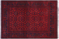 handmade Geometric Khal Muhamm Red Blue Hand Knotted RECTANGLE 100% WOOL area rug 5' x 6'