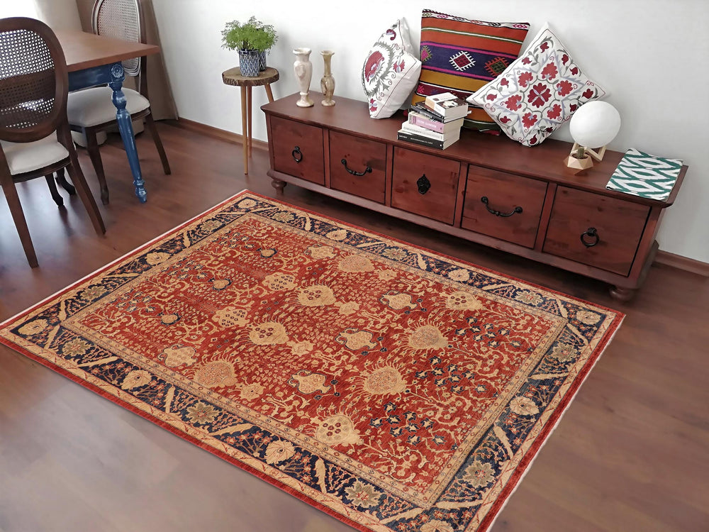 handmade Transitional Kafkaz Red Blue Hand Knotted RECTANGLE 100% WOOL area rug 10' x 14'