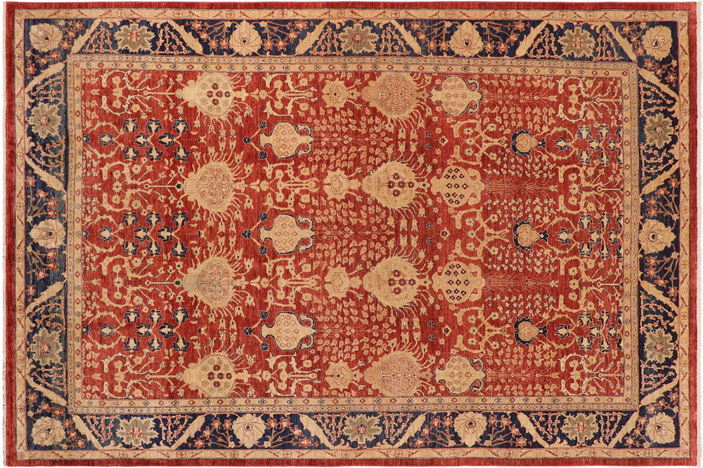 handmade Transitional Kafkaz Red Blue Hand Knotted RECTANGLE 100% WOOL area rug 10' x 14'