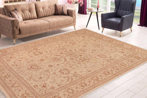 handmade Transitional Kafkaz Beige Brown Hand Knotted RECTANGLE 100% WOOL area rug 10' x 14'