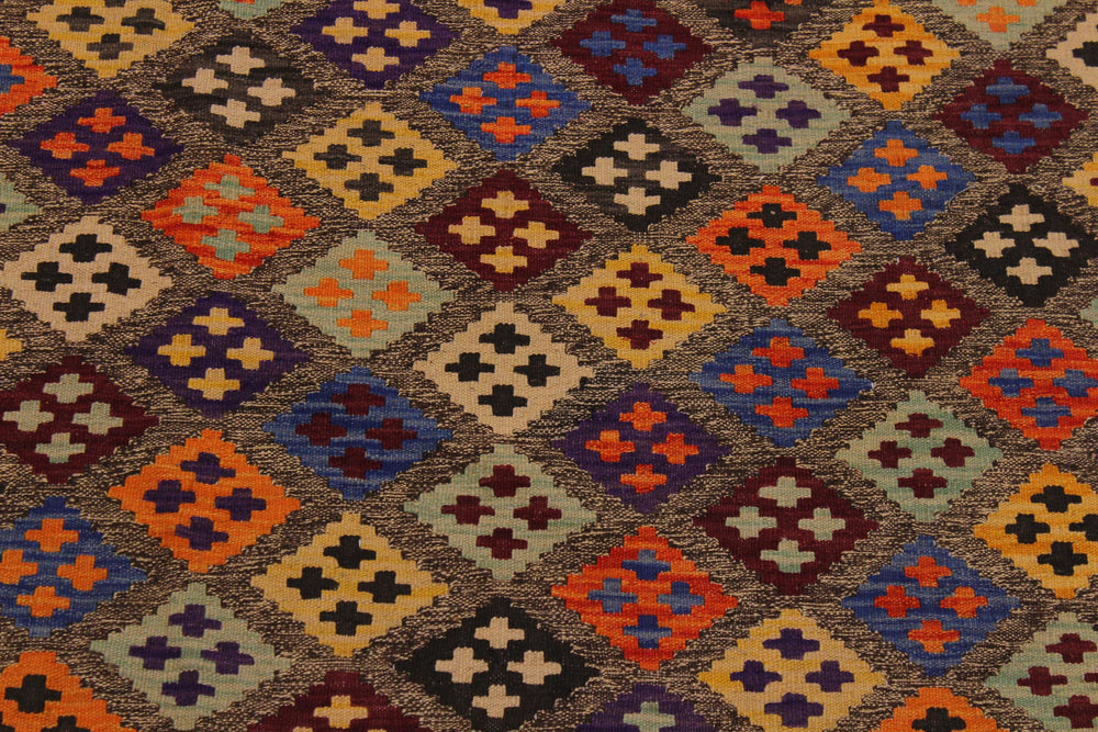 handmade Geometric Kilim Brown Tan Hand-Woven RECTANGLE 100% WOOL area rug 5x6