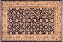 handmade Transitional Kafkaz Drk. Blue Tan Hand Knotted RECTANGLE 100% WOOL area rug 10' x 14'
