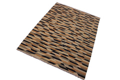 handmade Modern Kilim Tan Black Hand-Woven RECTANGLE 100% WOOL area rug 6x8