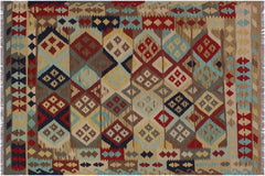 handmade Geometric Kilim Beige Red Hand-Woven RECTANGLE 100% WOOL area rug 5 x 7