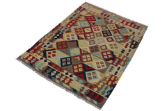 handmade Geometric Kilim Beige Red Hand-Woven RECTANGLE 100% WOOL area rug 5 x 7