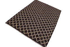 handmade Modern Kilim Black Ivory Hand-Woven RECTANGLE 100% WOOL area rug 7' x 10'